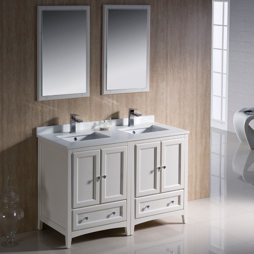 Fresca Oxford 48" Antique White Traditional Double Sink Bathroom Vanity