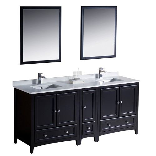 Fresca Oxford 72" Espresso Traditional Double Sink Bathroom Vanity w/ Side Cabinet