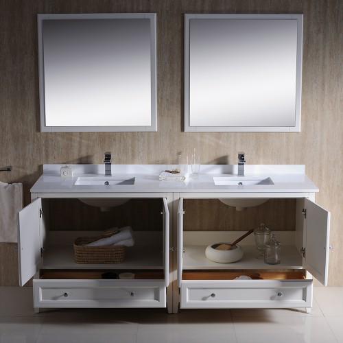 Fresca Oxford 72" Antique White Traditional Double Sink Bathroom Vanity