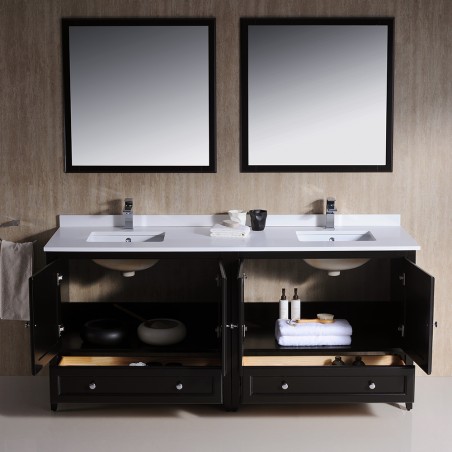 Fresca Oxford 72" Espresso Traditional Double Sink Bathroom Vanity