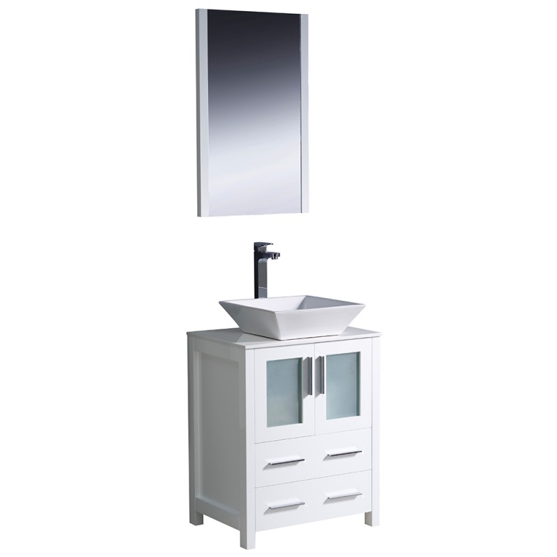 Fresca Torino 24" White Modern Bathroom Vanity w/ Vessel Sink