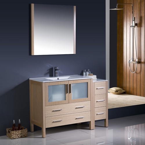 Fresca Torino 48" Light Oak Modern Bathroom Vanity w/ Side Cabinet & Integrated Sink