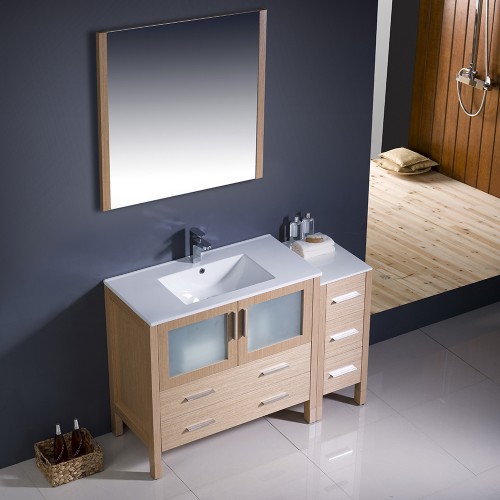 Fresca Torino 48" Light Oak Modern Bathroom Vanity w/ Side Cabinet & Integrated Sink