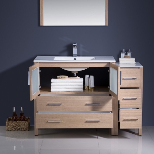 Fresca Torino 48" Light Oak Modern Bathroom Vanity w/ Side Cabinet & Integrated Sink