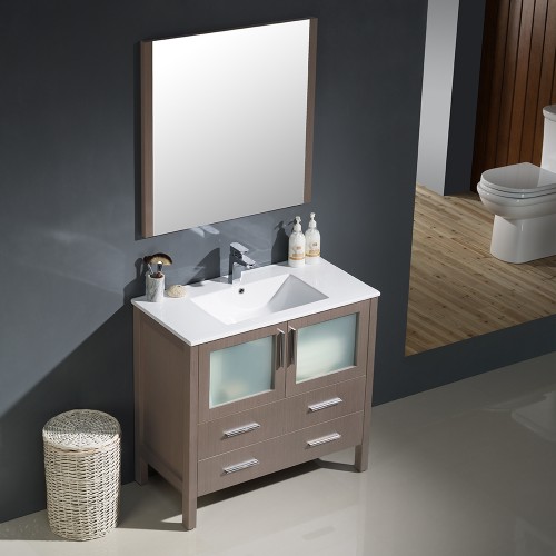 Fresca Torino 36" Gray Oak Modern Bathroom Vanity w/ Integrated Sink