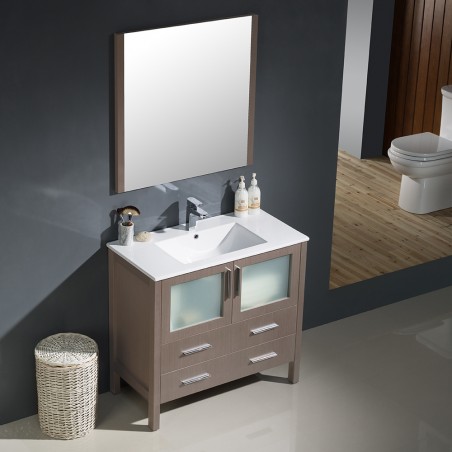 Fresca Torino 36" Gray Oak Modern Bathroom Vanity w/ Integrated Sink