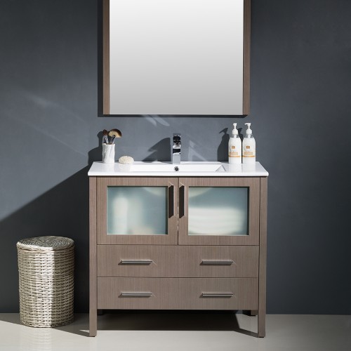 Fresca Torino 36" Gray Oak Modern Bathroom Vanity w/ Integrated Sink