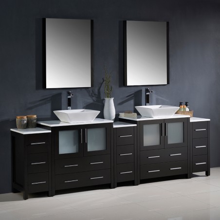 Fresca Torino 96" Espresso Modern Double Sink Bathroom Vanity w/ Vessel Sinks