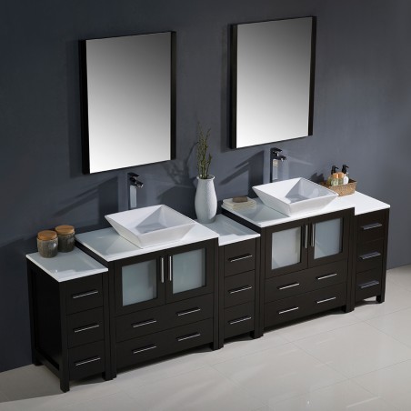 Fresca Torino 96" Espresso Modern Double Sink Bathroom Vanity w/ Vessel Sinks