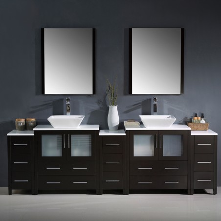 Fresca Torino 96" Espresso Modern Double Sink Bathroom Vanity w/ Vessel Sinks