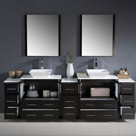 Fresca Torino 96" Espresso Modern Double Sink Bathroom Vanity w/ Vessel Sinks