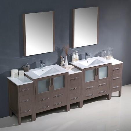 Fresca Torino 96" Gray Oak Modern Double Sink Bathroom Vanity w/Integrated Sinks