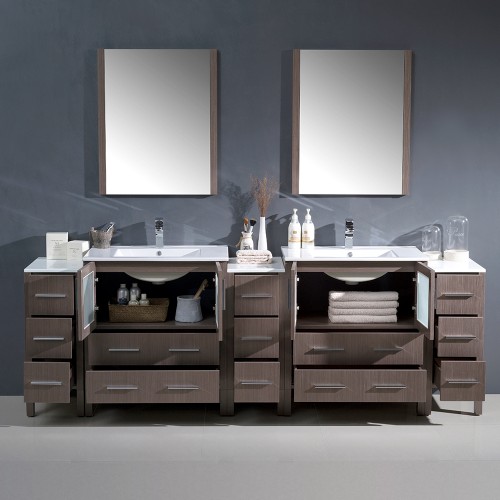 Fresca Torino 96" Gray Oak Modern Double Sink Bathroom Vanity w/Integrated Sinks