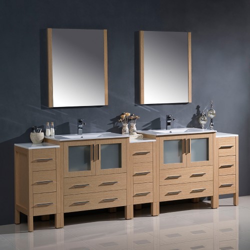 Fresca Torino 96" Light Oak Modern Double Sink Bathroom Vanity- Integrated Sinks