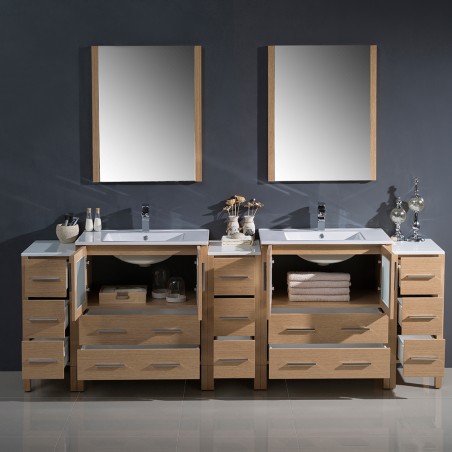 Fresca Torino 96" Light Oak Modern Double Sink Bathroom Vanity- Integrated Sinks