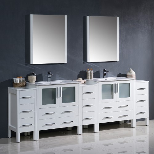 Fresca Torino 96" White Modern Double Sink Bathroom Vanity w/ Integrated Sinks