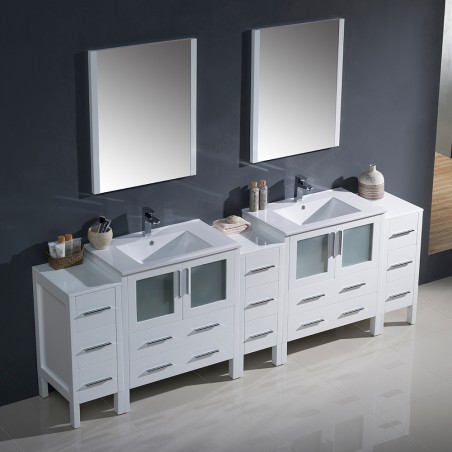 Fresca Torino 96" White Modern Double Sink Bathroom Vanity w/ Integrated Sinks