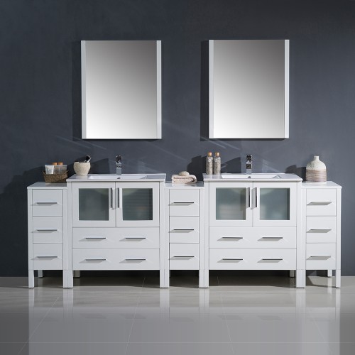 Fresca Torino 96" White Modern Double Sink Bathroom Vanity w/ Integrated Sinks