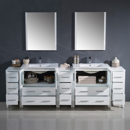 Fresca Torino 96" White Modern Double Sink Bathroom Vanity w/ Integrated Sinks