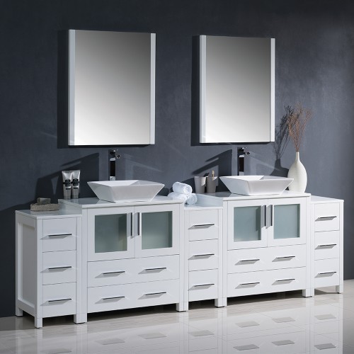 Fresca Torino 96" White Modern Double Sink Bathroom Vanity w/ Vessel Sinks