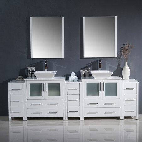 Fresca Torino 96" White Modern Double Sink Bathroom Vanity w/ Vessel Sinks