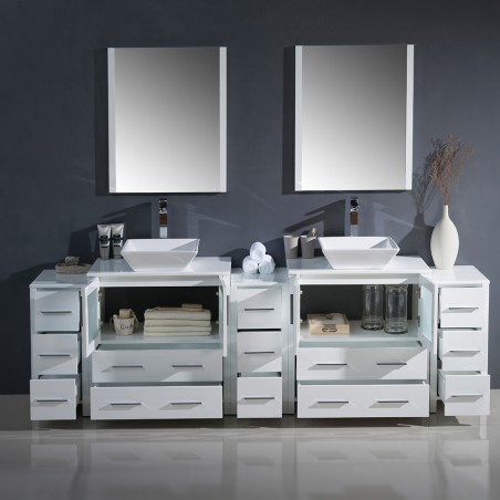 Fresca Torino 96" White Modern Double Sink Bathroom Vanity w/ Vessel Sinks