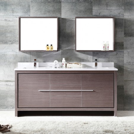 Fresca Allier 72" Gray Oak Modern Double Sink Bathroom Vanity w/ Mirror