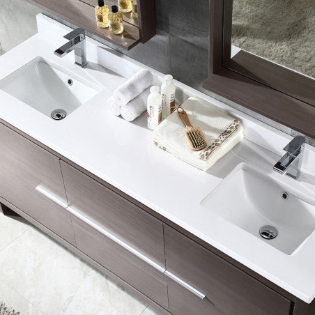 Fresca Allier 72" Gray Oak Modern Double Sink Bathroom Vanity w/ Mirror