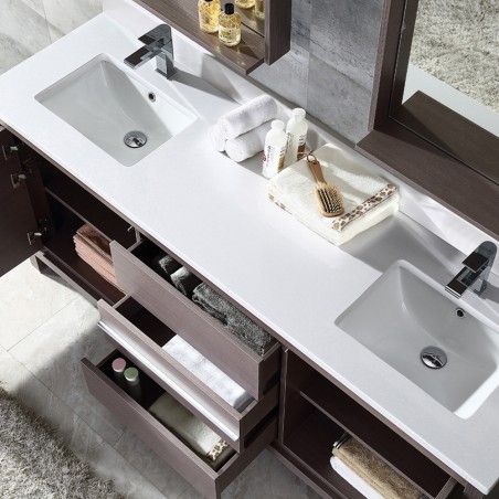 Fresca Allier 72" Gray Oak Modern Double Sink Bathroom Vanity w/ Mirror