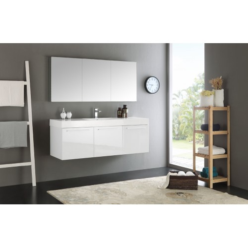 Fresca Vista 60 White Wall Hung Single Sink Modern Bathroom Vanity w/ Medicine Cabinet