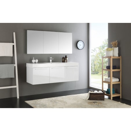 Fresca Vista 60 White Wall Hung Single Sink Modern Bathroom Vanity w/ Medicine Cabinet