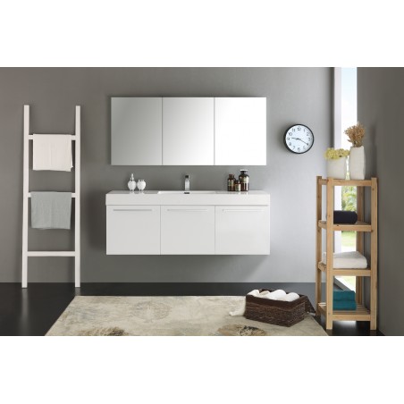 Fresca Vista 60 White Wall Hung Single Sink Modern Bathroom Vanity w/ Medicine Cabinet