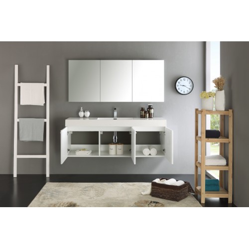 Fresca Vista 60 White Wall Hung Single Sink Modern Bathroom Vanity w/ Medicine Cabinet