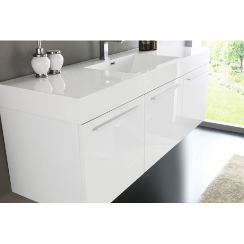 Fresca Vista 60 White Wall Hung Single Sink Modern Bathroom Vanity w/ Medicine Cabinet