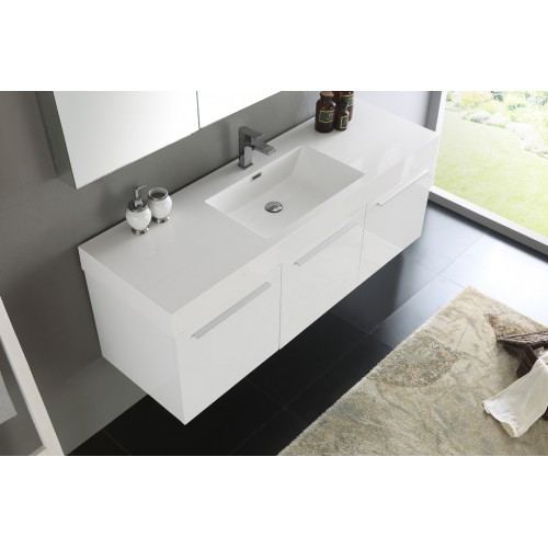 Fresca Vista 60 White Wall Hung Single Sink Modern Bathroom Vanity w/ Medicine Cabinet