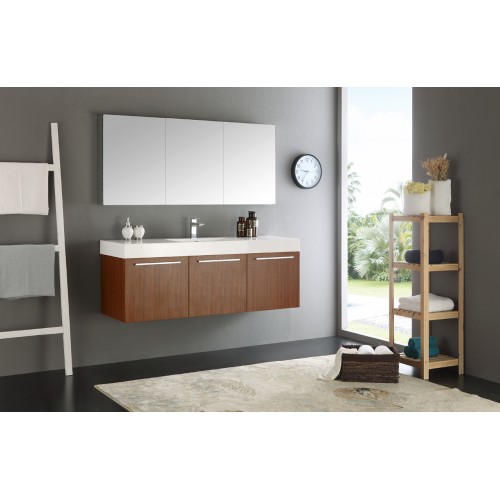 Fresca Vista 60 Teak Wall Hung Single Sink Modern Bathroom Vanity w/ Medicine Cabinet