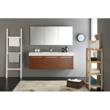 Fresca Vista 60 Teak Wall Hung Single Sink Modern Bathroom Vanity w/ Medicine Cabinet