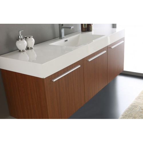 Fresca Vista 60 Teak Wall Hung Single Sink Modern Bathroom Vanity w/ Medicine Cabinet