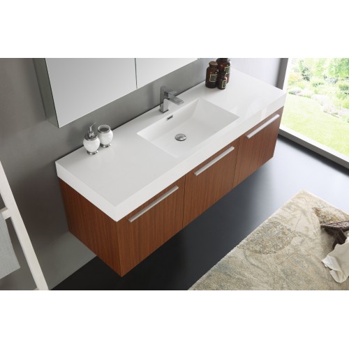 Fresca Vista 60 Teak Wall Hung Single Sink Modern Bathroom Vanity w/ Medicine Cabinet