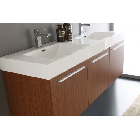 Fresca Vista 60 Teak Wall Hung Double Sink Modern Bathroom Vanity w/ Medicine Cabinet