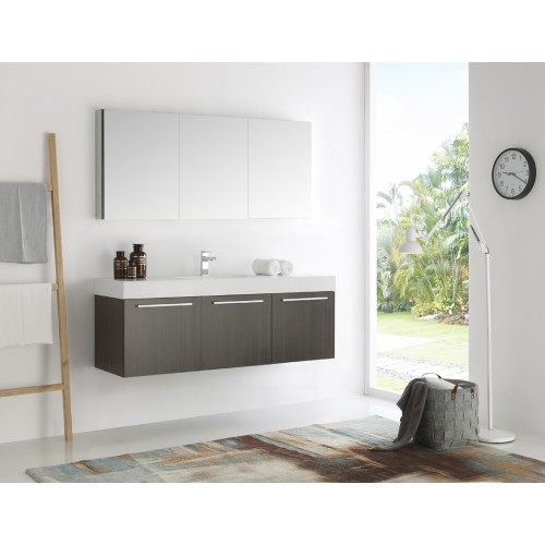 Fresca Vista 60 Gray Oak Wall Hung Single Sink Modern Bathroom Vanity w/ Medicine Cabinet