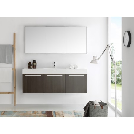 Fresca Vista 60 Gray Oak Wall Hung Single Sink Modern Bathroom Vanity w/ Medicine Cabinet