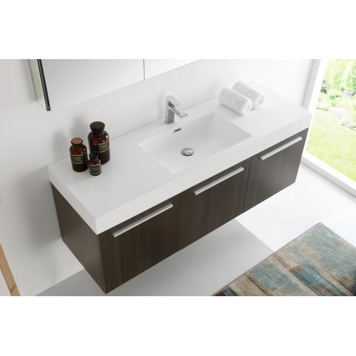 Fresca Vista 60 Gray Oak Wall Hung Single Sink Modern Bathroom Vanity w/ Medicine Cabinet