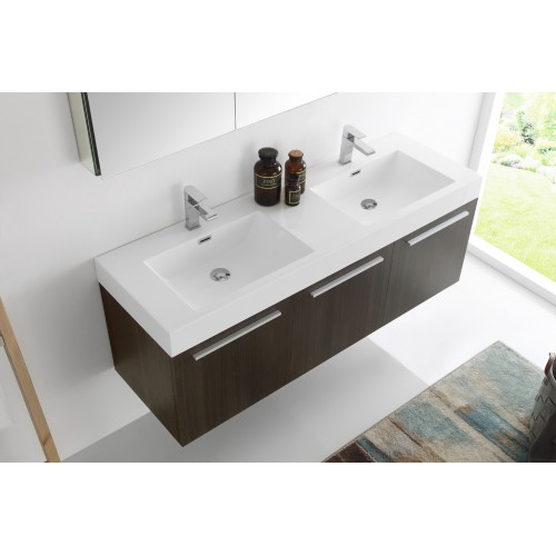 Fresca Vista 60 Gray Oak Wall Hung Double Sink Modern Bathroom Vanity w/ Medicine Cabinet