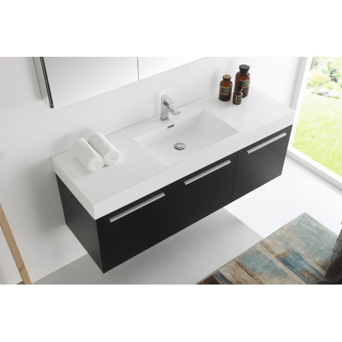 Fresca Vista 60 Black Wall Hung Single Sink Modern Bathroom Vanity w/ Medicine Cabinet