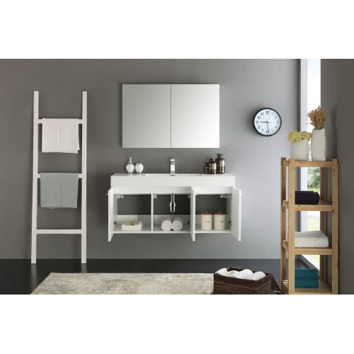 Fresca Vista 48 White Wall Hung Modern Bathroom Vanity w/ Medicine Cabinet