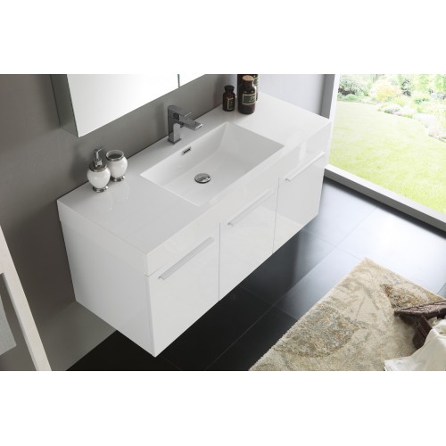 Fresca Vista 48 White Wall Hung Modern Bathroom Vanity w/ Medicine Cabinet