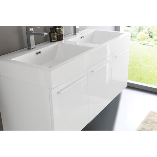 Fresca Vista 48 White Wall Hung Double Sink Modern Bathroom Vanity w/ Medicine Cabinet