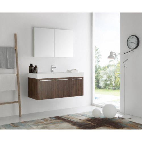 Fresca Vista 48 Walnut Wall Hung Modern Bathroom Vanity w/ Medicine Cabinet