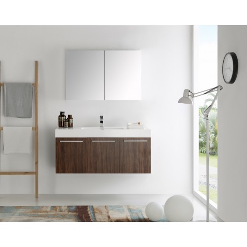 Fresca Vista 48 Walnut Wall Hung Modern Bathroom Vanity w/ Medicine Cabinet